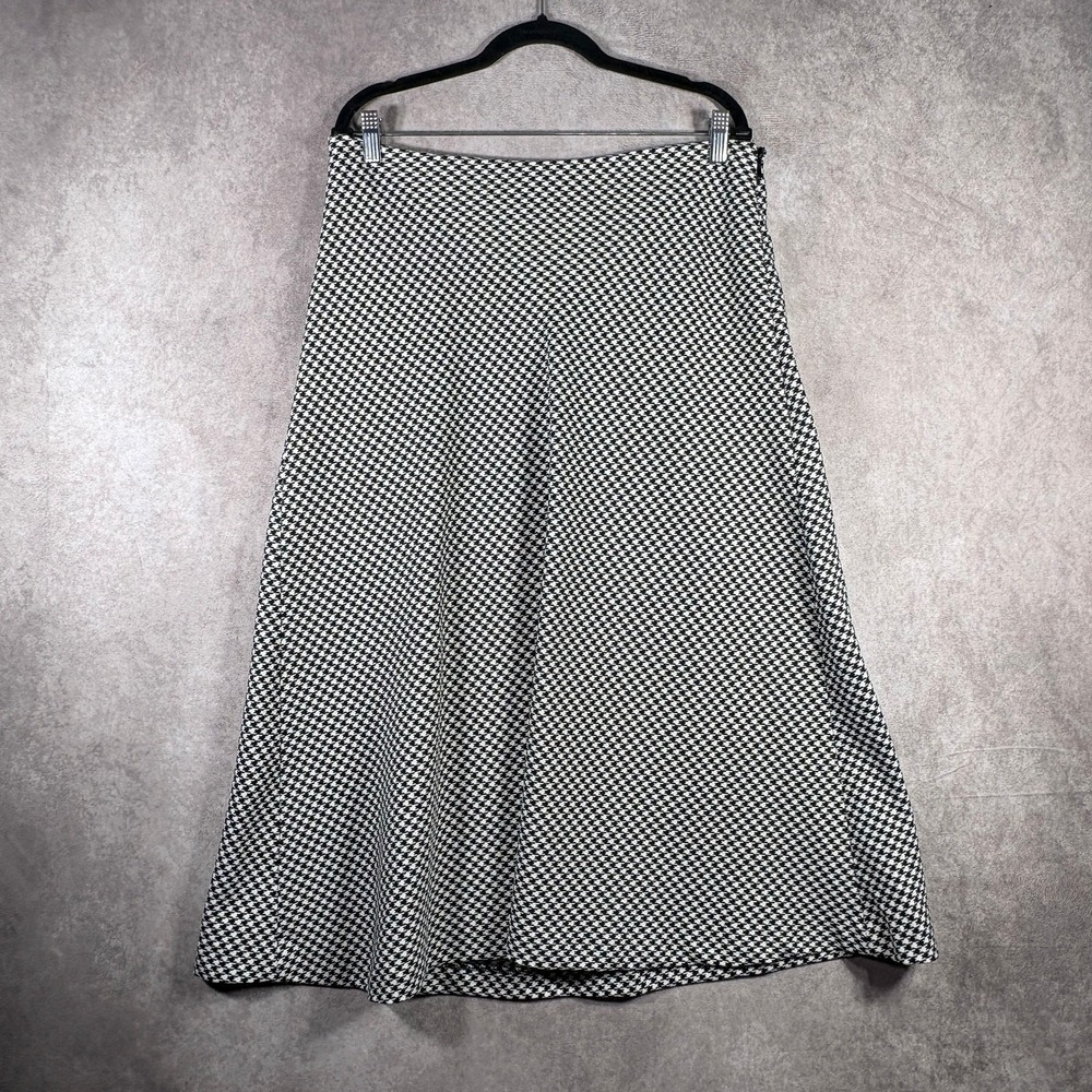 Carmen Marc Valco Skirt Womens Size 12 White Black Houndstooth A-Line Career